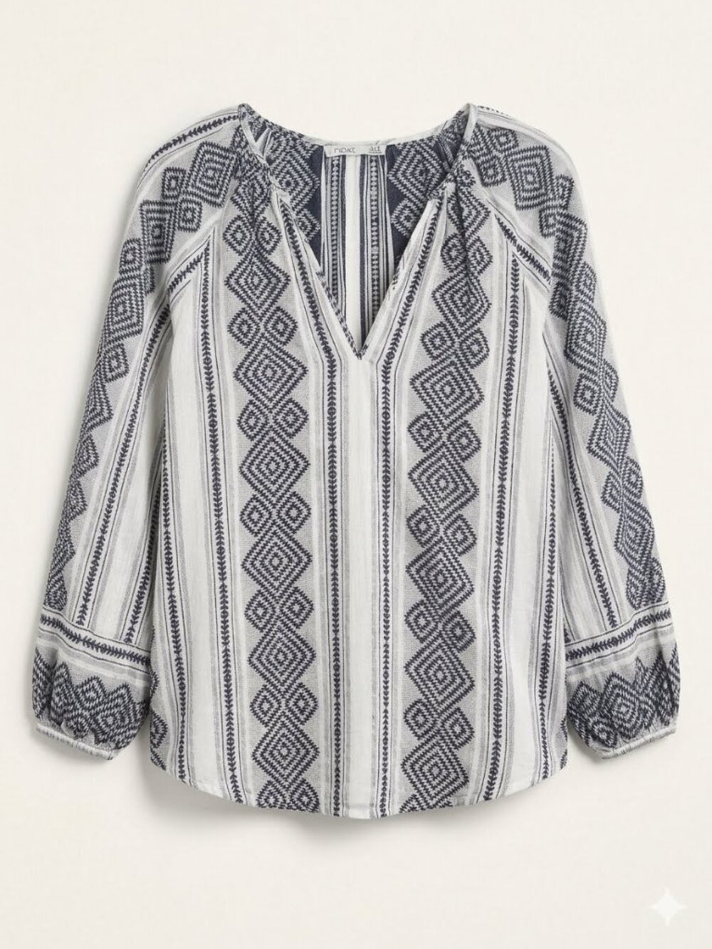 Black Tape Geometric Jacquard Boho Peasant Blouse -Size M-NWOT